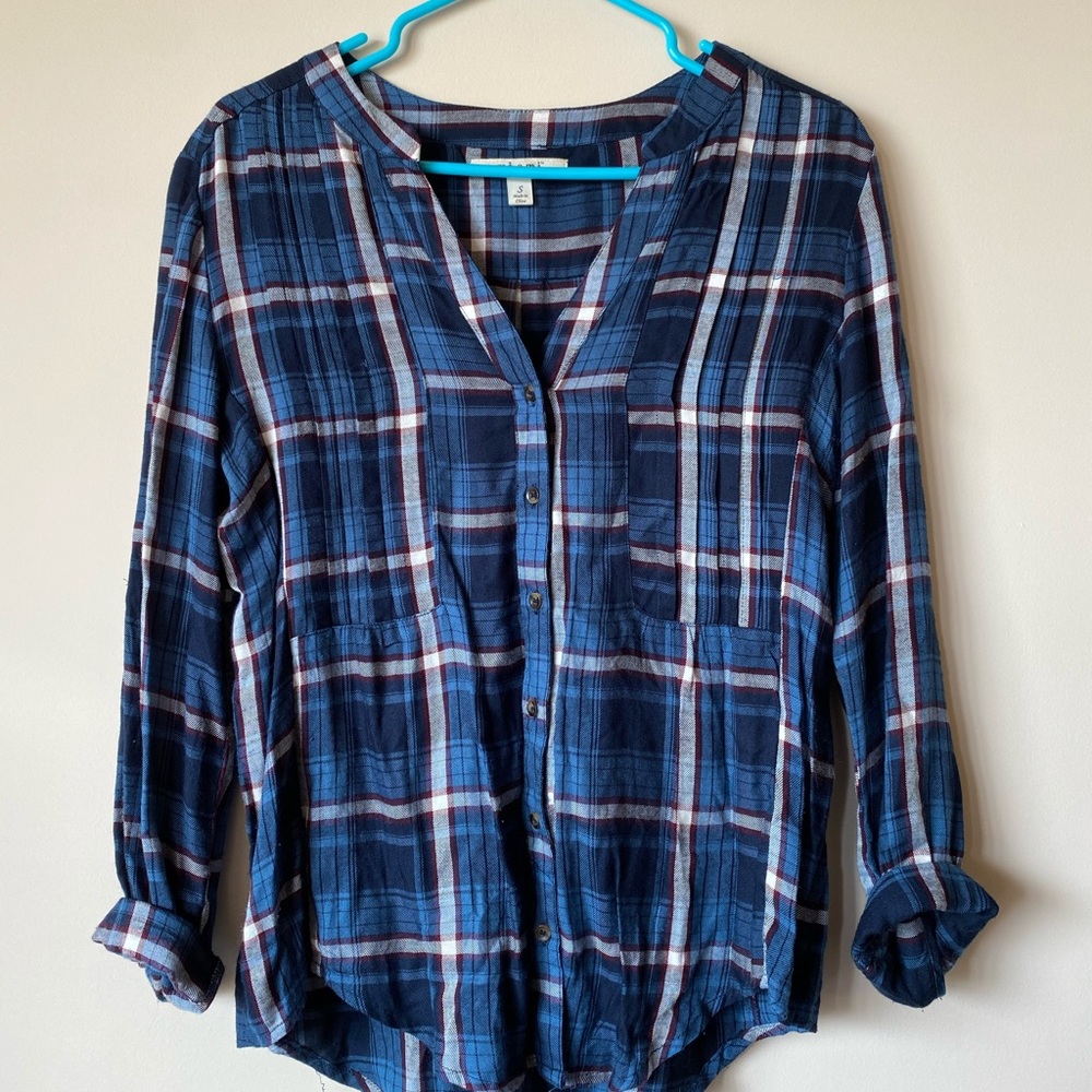 Blue plaid button up fashion top